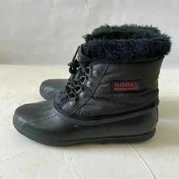 Vintage Sorel Kaufman 90s Women Sz 8 Black Ankle Lace Up Duck Snow Boots Canada - Picture 4 of 12